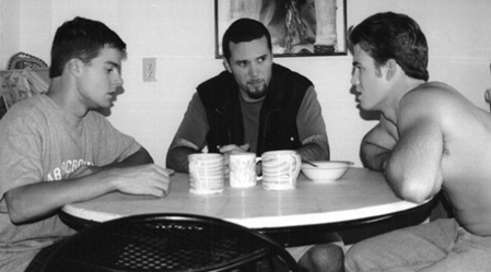Michael Arenz (Joey), Director Dan Aeberhard, and William Gregory Lee (Mike), discuss the final scene